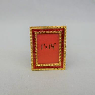 Vintage Tiny Picture Frame - Gold Tone Metal w/ Red Enamel - Displays 1