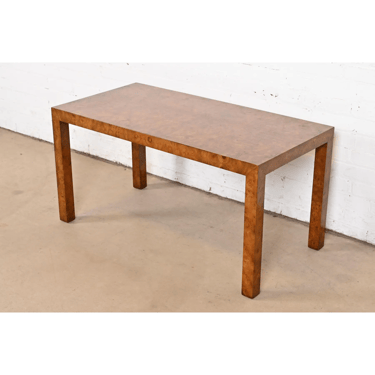 Milo Baughman Style Mid-Century Modern Burl Wood Parsons Console or Cocktail Table