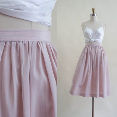 silky pink skirt | 80s dusty rose blush pink jacquard striped knee length skirt 