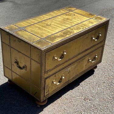 Vintage Sarreid Brass Cocktail Table Chest of Drawers, Circa 1970s 
