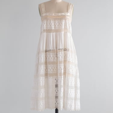 Ethereal Antique Edwardian Cotton Eyelet Lace Slip Dress / XS