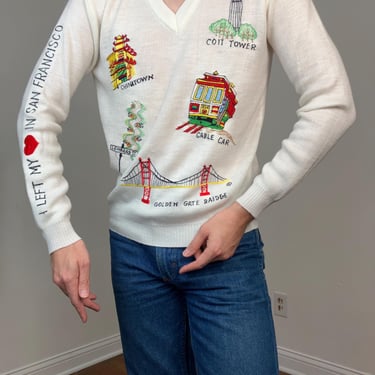 70s Novelty embroidered landmark San Francisco sweater 