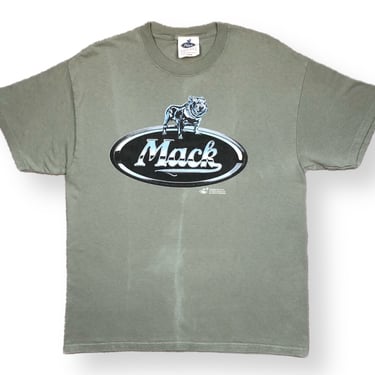 Vintage 90s Mack Trucks “Built Like a Mack Truck” Bulldog Basics Chrome Logo Double Sided Graphic T-Shirt Size Large 