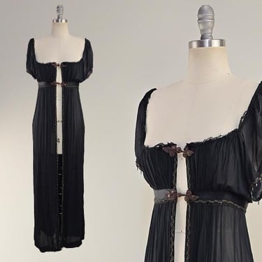 1930s Overdress / Black Chiffon Dress / Black Chiffon Gown / Vintage Duster /  Size Small - Medium 