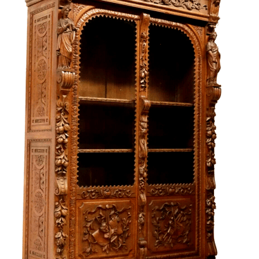 Antique Bookcase, Library, French, Carved Oak, The Arts, Glazed Doors, 1800's!!