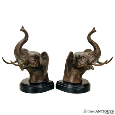 Vintage Traditional Cast Bronze Elephant Head Bookends - A Pair