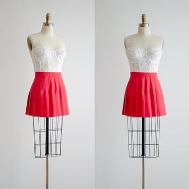 pink pleated miniskirt | 90s y2k vintage SKYR preppy Clueless style coral hot pink mico mini tennis skirt 