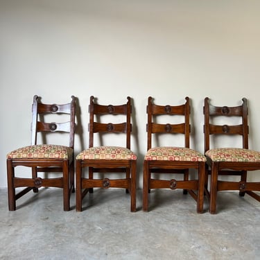 Vintage Country French Provincial Carved Oak Dining Chairs Set of - 4 