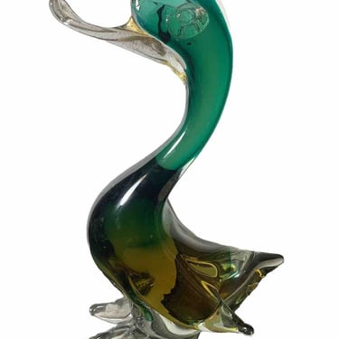 Vtg 1950s-60s Hand Blown Murano Glass Italy Multi Tonal Duck w Original Tag 