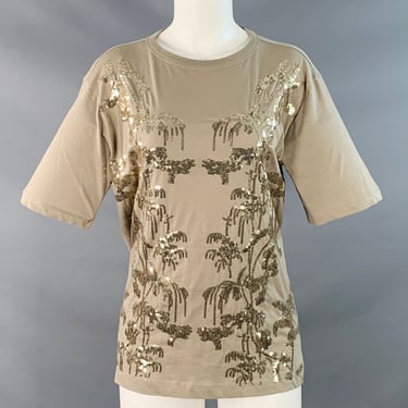 DRIES VAN NOTEN Size XS Gold Sage Cotton Sequined Palm Trees Short Sleeve Casual Top