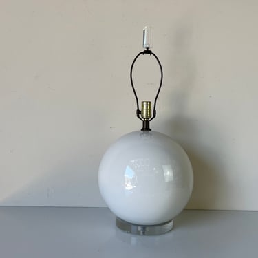 80's Postmodern Sphere Ball - Shape Ceramic Table Lamp on Lucite Base 
