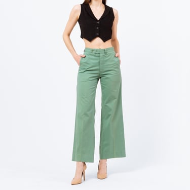 Sm-Med 70s Pierre Cardin Mint Green Unisex Flared Pants | Vintage Mid High Rise Retro Wide Leg Trousers 
