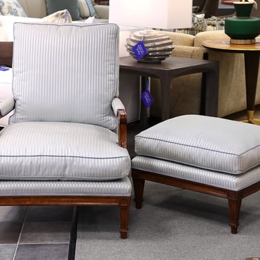 Custom Striped Chair and Ottoman