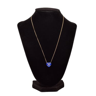 Tiffany & Co. Style 14K Lapis Lazuli Heart Cross Pendant Necklace, Minimalist Gemstone Necklace, 18