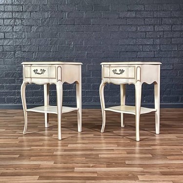 Pair of Vintage French Provincial Style Night Stands in Distressed Cream w/ Gold Trim, c.1960’s 