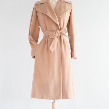 Exceptionally Luxurious 1950's Cashmere Trench Coat With Pleated Waist / SM