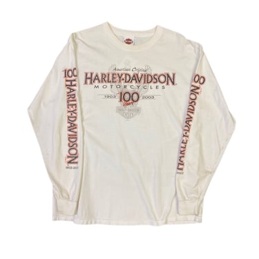 (L) 2002 White Harley Davidson 100 Years Long Sleeve T-Shirt 031122 JF