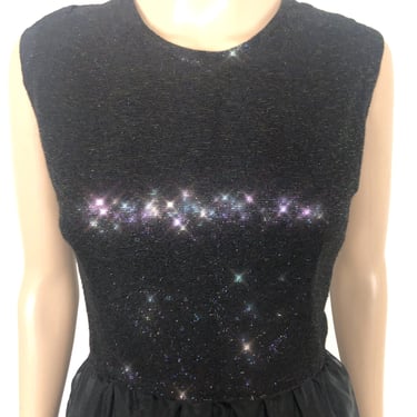 LARGE Vintage 1960's Sparkly Iridescent Peacock Lurex and Black Organza Cocktail Party Dress Gown - size Large 