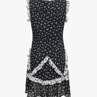 Anna Sui Ditsy Dot Chiffon Ruffle Dress - Black/White Multi