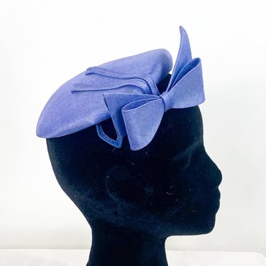 1950s Blue Bow Fascinator Hat | 50s Blue Woven Hat | Dayne 