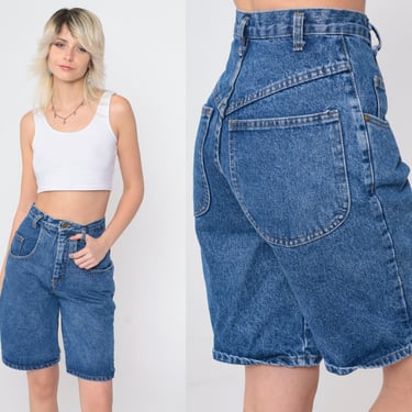 Bermuda Jean Shorts 90s Denim Shorts Mom Dark Blue Denim Shorts High Waisted 1990s Vintage Extra Small xs 