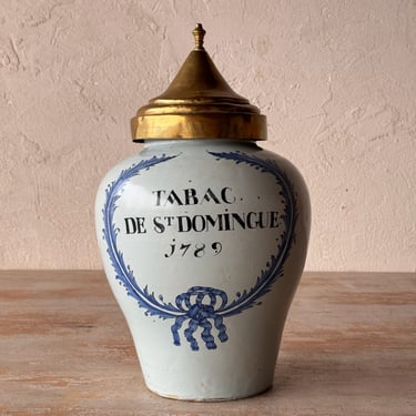 Delft Tobacco Jar &#8220;Tabac De St Domingue 1789&#8221;, Holland Circa 1789