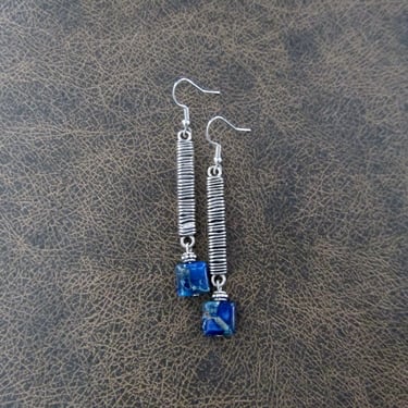 Blue imperial jasper and silver earrings 