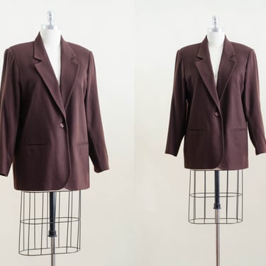 brown wool blazer | 80s 90s plus size vintage dark academia wool blazer coat 