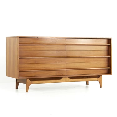 Young Manufacturing Mid Century Curved Front Walnut 6-Drawer Dresser - mcm 