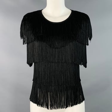 NORMA KAMALI Size M Black Rayon Blend Sleeveless Fringe Dress Top