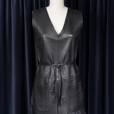 RESERVED - Incredible 1960s Mod Lambskin Leather Mini Dress with Belt and Stitching Detail 