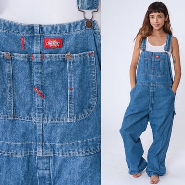Men's Dickies Overalls 00s Blue Denim Bib Overall Pants Baggy Dungarees Workwear Jean Utility Carpenter Relaxed Fit Vintage 00s 36 x 30 