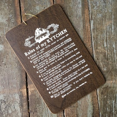 Vintage 60s Tip 'n Twinkle Rules Of My Kytchen Wall Hanging Plaque Rustic Kitchen Decor 9 x 6 
