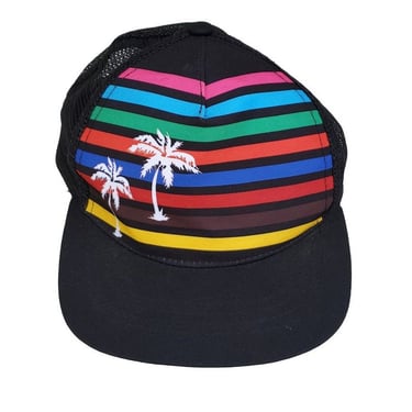 Rainbow Stripes & Palm Tree Snapback Hat Bright Mesh Foam Trucker Baseball Cap 