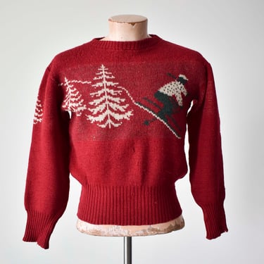 Vintage 1940s Knit Ski Sweater / 1940s Knit Sweater / Vintage Jersild Knit Sweater / Figural Knit Sweater / AS IS PROJECT 
