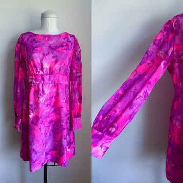 Vintage 1960s Hot Pink Abstract Floral Mini Dress / M 