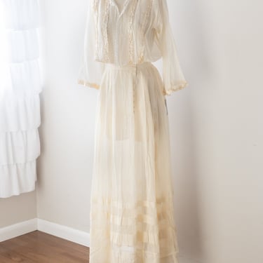 Size XS/S, 1910s Antique Gauze Cotton Afternoon Dress 