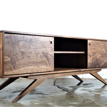 The " Sonic Reducer" is a mid  century styled TV console, credenza, TV stand, mcm, modern, minimal, record player 
