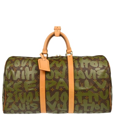 Louis Vuitton 2001 Khaki Monogram Graffiti Keepall 50 Duffle M92196