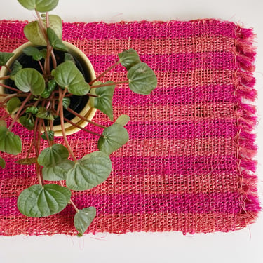 Set of 4 Magenta + Salmon Striped Placemats