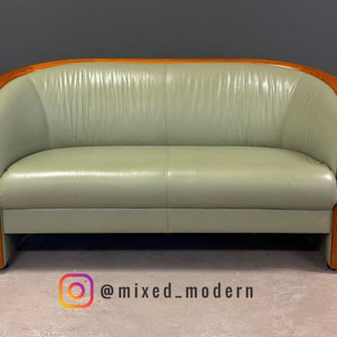 Teak and Green Leather Loveseat Sofa by Ekornes 