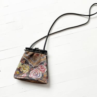 1980s Painted Floral + Butterfly Leather Bag 