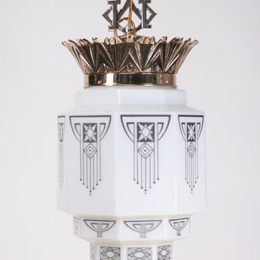 Stunning Commercial Art Deco Pendant in Polished Bronze with Black and White Shade (SHIPPING INCLUDED) 
