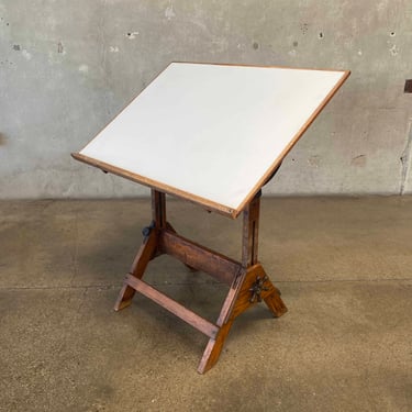 Antique Early 19th Century Hamilton Oak &amp; Cast Iron Drafting Table Desk