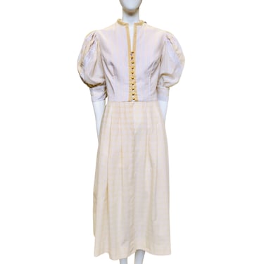 Vintage Bavarian German Beige &amp; White Dirndl Dress