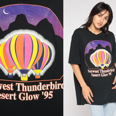 Hot Air Balloon Shirt 1995 Northwest Thunderbird Desert Glow T-Shirt 90s Festival Graphic Tee Arizona Moon Stars 1990s Vintage Mens Large L 