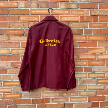 vintage 70s burgundy red aga gelbvieh coach button snap windbreaker jacket / m medium 