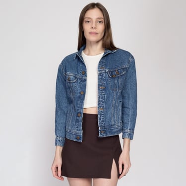 Petite XS-Sm 80s Lee Riders Acid Wash Jean Jacket | Vintage Cropped Denim Trucker Jacket 
