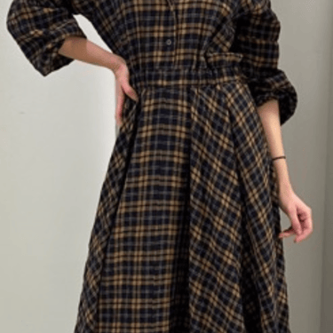 Consuelo Dress - Navy/Camel Check