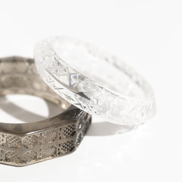 Clear Angular Etched Resin Beveled Bangle Bracelet